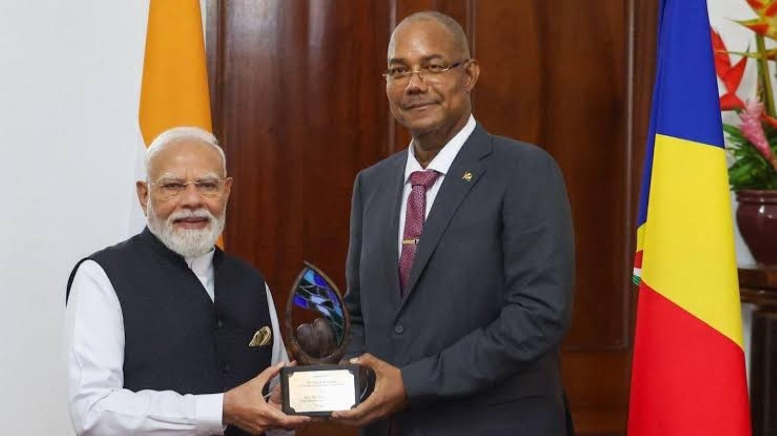 Seychelles conferred the “Guardian of the Blue Horizon” award on Indian Prime Minister Narendra Modi during his state visit